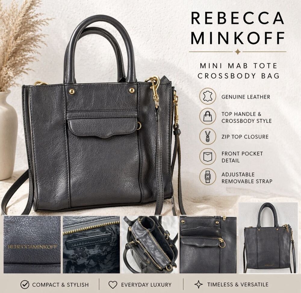 Rebecca Minkoff Minimalist Everyday Gray Leather MAB Mini tote Crossbody